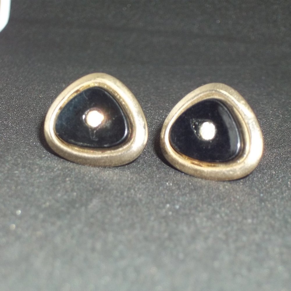 Vintage Men's cufflinks Triangular black with a rhinestone center